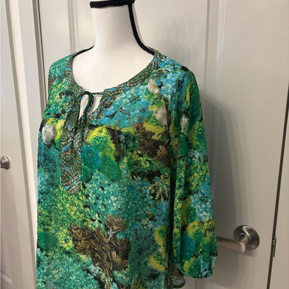 Figueroa & Flower green floral and plant patterned flowy sheer blouse size M - Picture 8 of 13